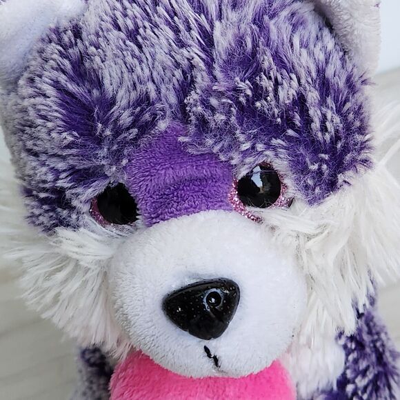 Fiesta Great Wolf Lodge Plush Purple & White Fuzzy Wolf Dog 9" - Picture 4 of 12